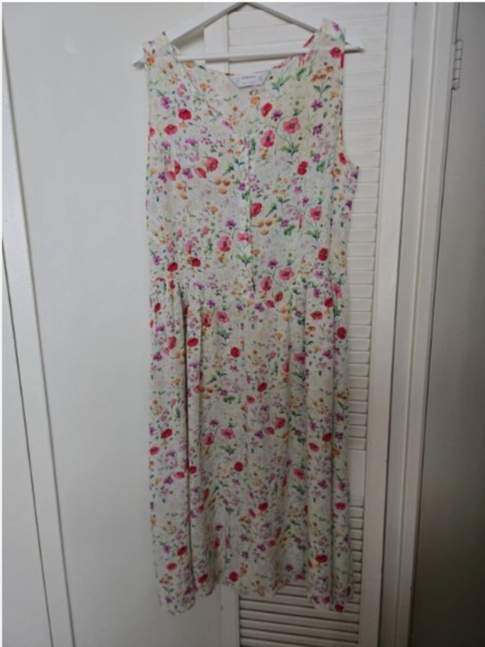 Vintage St Michael M & S Cream Floral Half Button Dress Uk 14 Eur 42 Made In UK